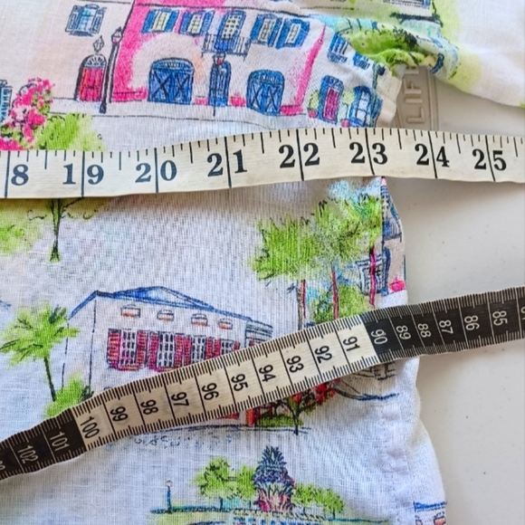 Chico's 100% Linen Novelty City Print Sz 3 Long Sleeve Button Down Front Blouse - Picture 10 of 15